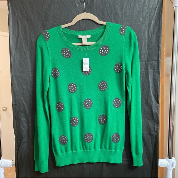 Banana Republic Women’s Small Green Sweater with Black Polka Dots Chic - Picture 1 of 5